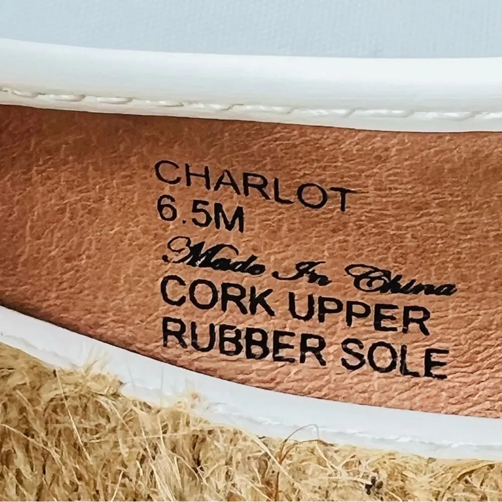 Donald Pliner Shoes 6.5M Charlot Cork Espadrille Wedge Peep Toe Tan White Resort